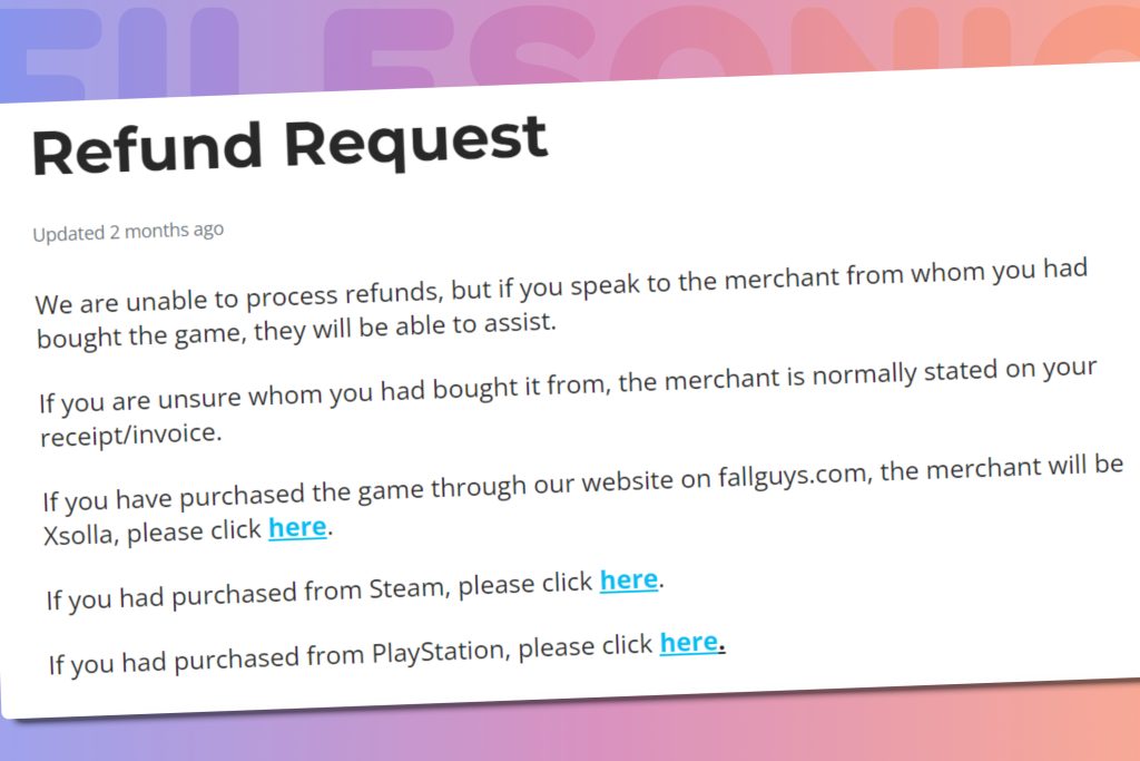 Remboursement du jeu Fall Guys